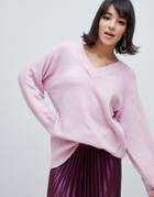 River Island Oversized Sweater With V Neck In Pink