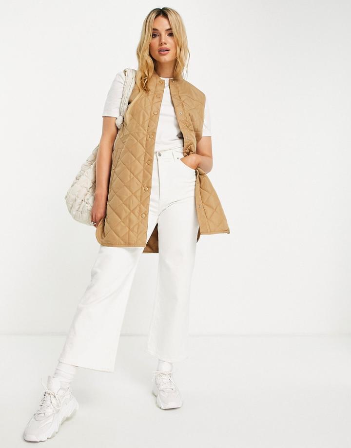 Vero Moda Quilted Vest In Camel-neutral