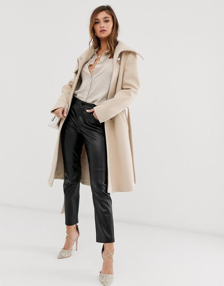 Asos Design Asymmetric Collar Skater Coat In Cream - Cream
