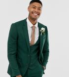 Asos Design Tall Wedding Skinny Suit Jacket In Forest Green Micro Texture - Green