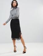 Y.a.s Recco Lace Trim Midi Skirt - Black