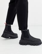 Asos Design Chelsea Boots In Black With Strapping Details And Chunky Cleated Sole