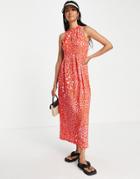 Vero Moda Halterneck Maxi Dress In Red Print