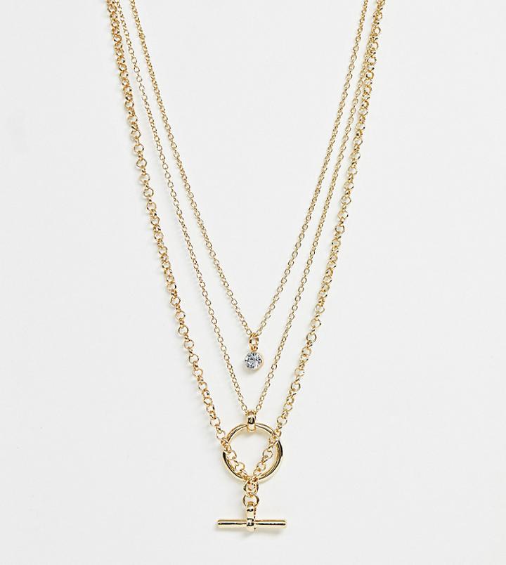 Asos Design Curve Multirow Necklace With Minimal Open Circle And Toggle Pendants In Gold