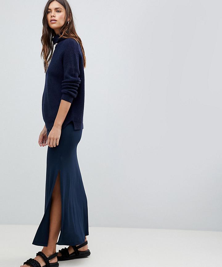 Vila Jersey Maxi Skirt With Side Split - Navy