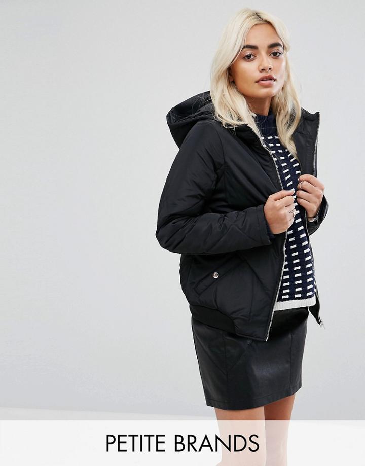 Noisy May Petite Quilted Padded Cropped Jacket With Hood - Black