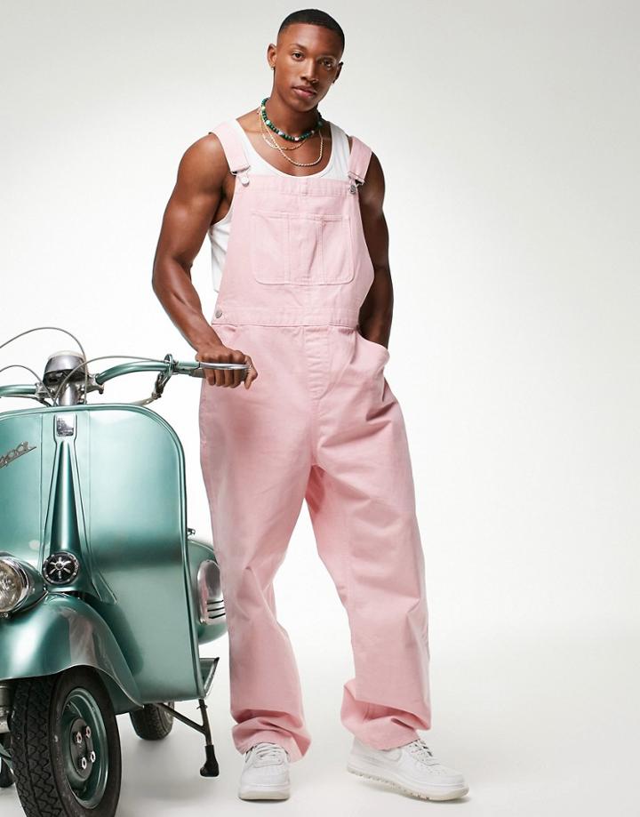 Asos Design Baggy Denim Overalls In Pink