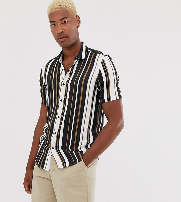 Asos Design Tall Relaxed Shirt In White Black And Gold Stripe - Black