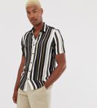 Asos Design Tall Relaxed Shirt In White Black And Gold Stripe - Black