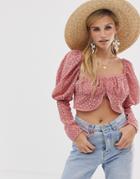 Asos Design Long Sleeve Broderie Square Neck Top