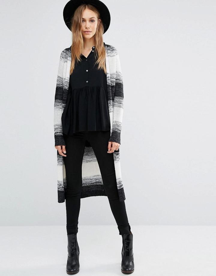 Qed London Longline Striped Cardigan - Black