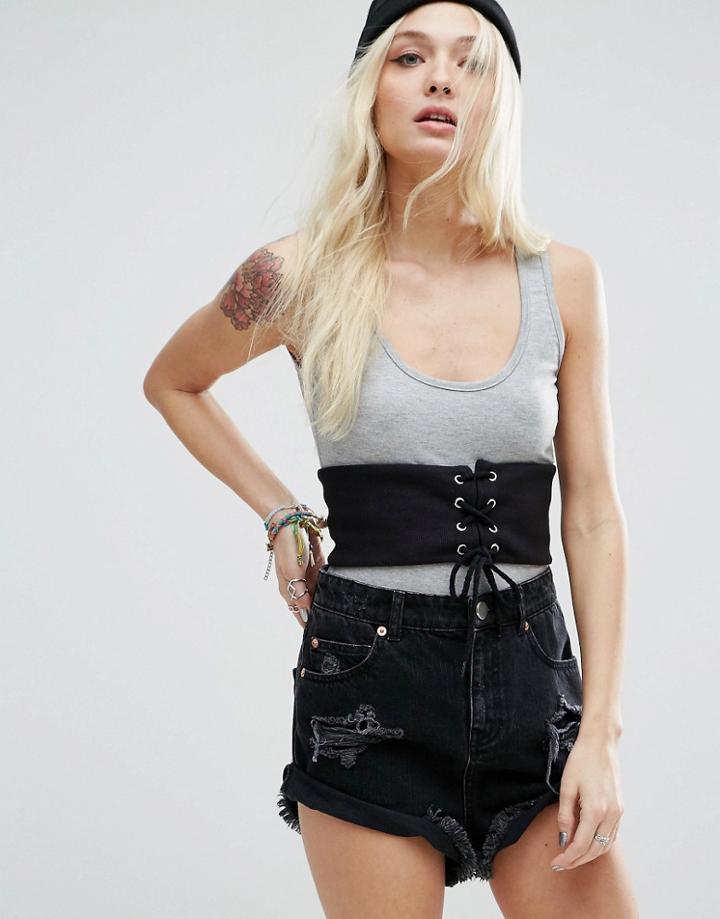 Asos Tank Body With Corset - Gray