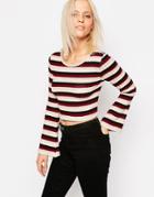 Only Himle Striped Crop Top - Black With Stripes