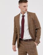 Asos Design Skinny Suit Jacket In Brown Prince Of Wales Check - Brown