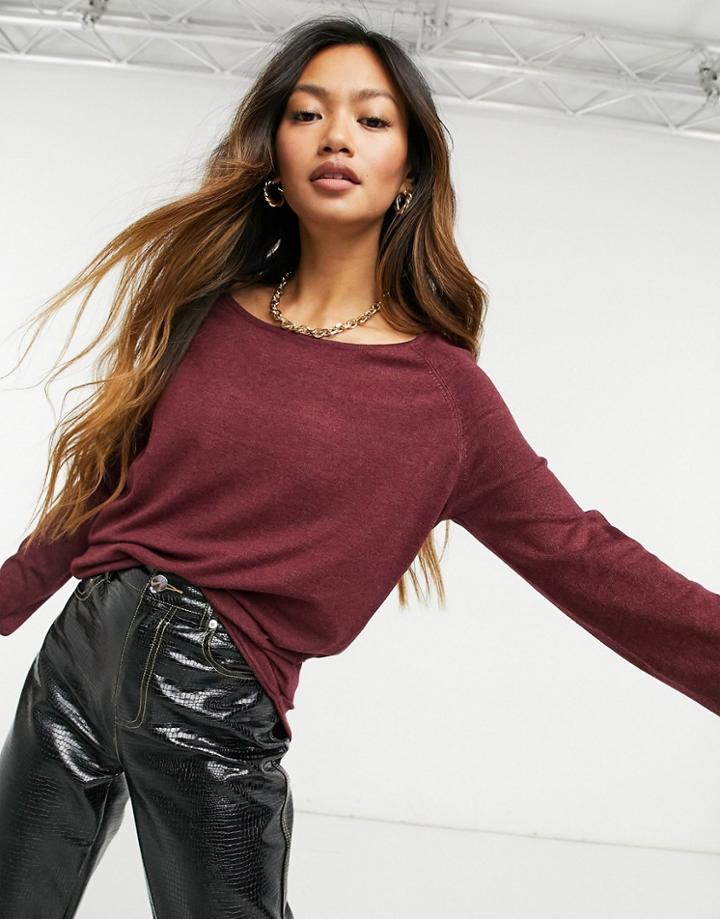 Only Lace Detail Long Sleeve Top In Brown