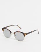Asos Design Retro Sunglasses In Gold With Brown Tort Detail And Smoked Lens