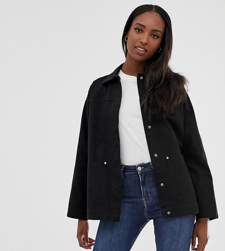 Asos Design Tall Utility Washed Cotton Jacket-black