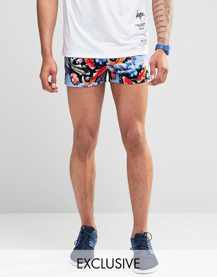 Hype Retro Shorts In Koi Print - Purple