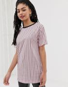 New Look Vertical Stripe Long Line Tee In Pink Pattern - Pink