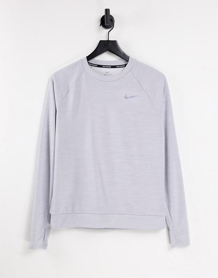 Nike Running Pacer Long Sleeve Top In Gray Heather-grey