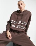 Asos Dark Future Oversized Hoodie In Dark Brown With Gothic Text Print - Part Of A Set