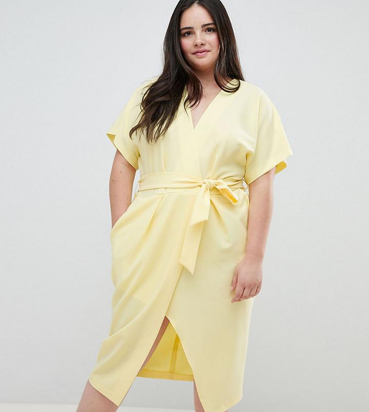 Closet London Plus Short Sleeve Tie Front Dress - Yellow