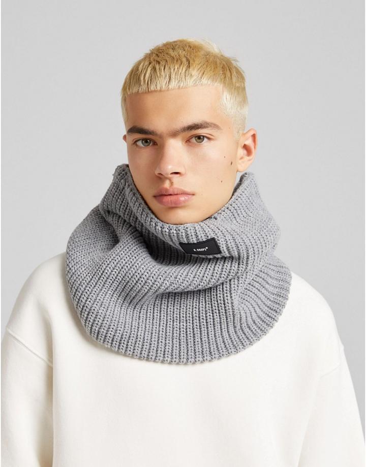 Bershka Knitted Scarf In Charcoal-gray