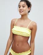 Lost Ink Shirred Frill Bikini Top - Yellow