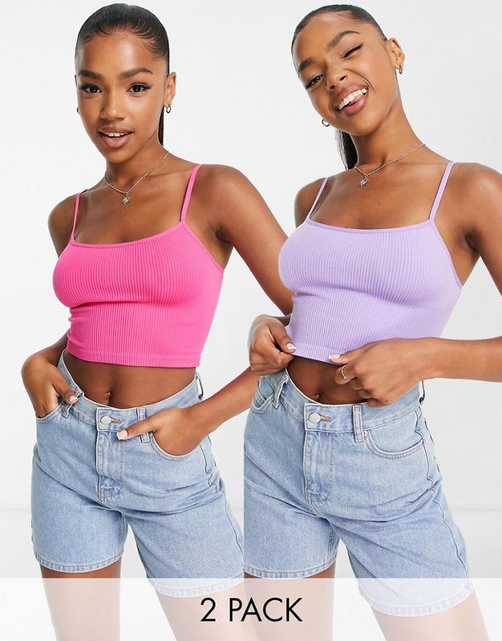 Stradivarius 2-pack Seamless Crop Tops In Purple And Pink