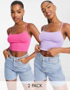 Stradivarius 2-pack Seamless Crop Tops In Purple And Pink