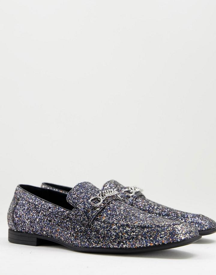 Asos Design Loafers In Silver Glitter-gray