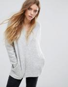Asos Sweater With V Neck In Wool Mix - Gray