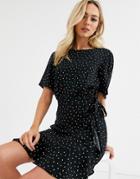 New Look Wrap Mini Dress In Polka Dot-black