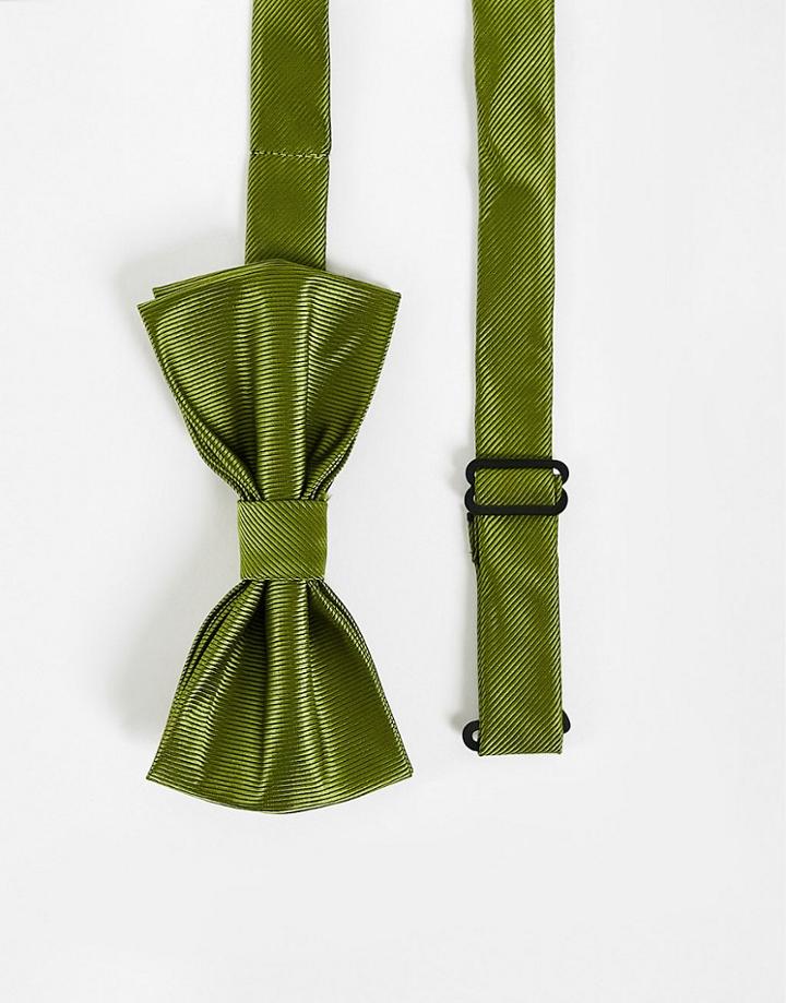Gianni Feraud Plain Satin Bow Tie In Olive Green