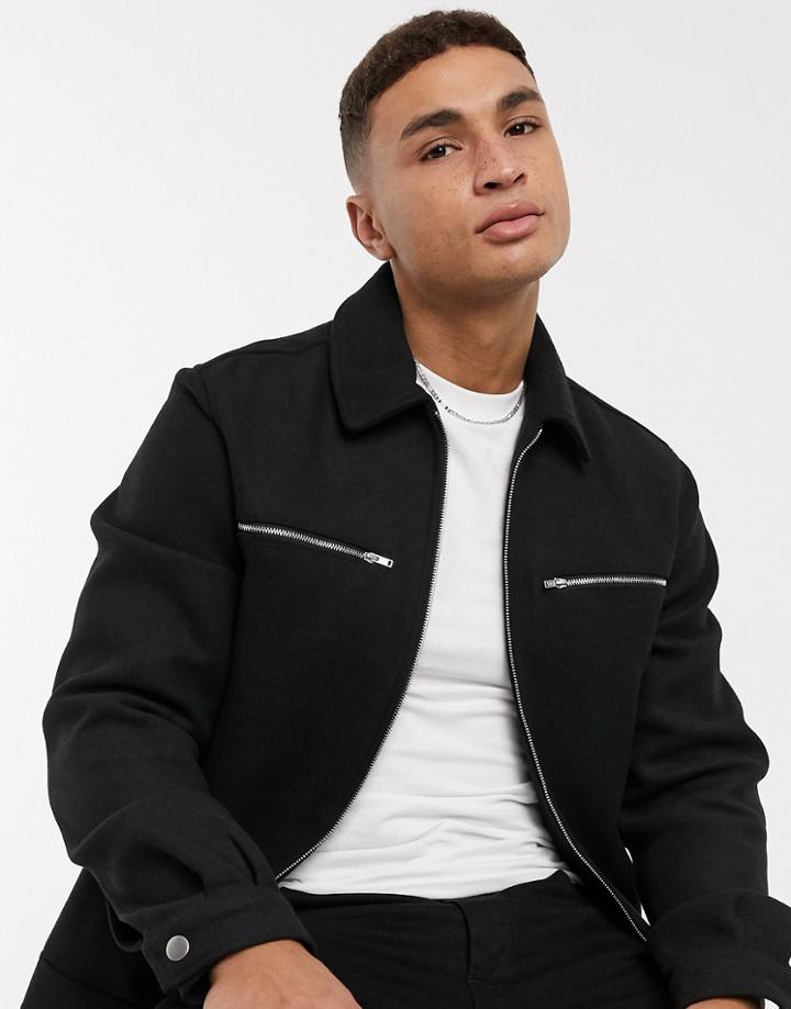 Asos Design Wool-blend Shirt Jacket In Black