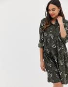 New Look Maternity Shirt Dress In Green Pattern - Green