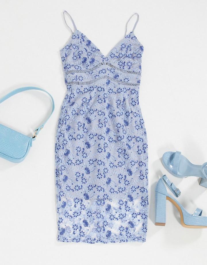 Bardot Lace Dress In Dusty Blue-blues