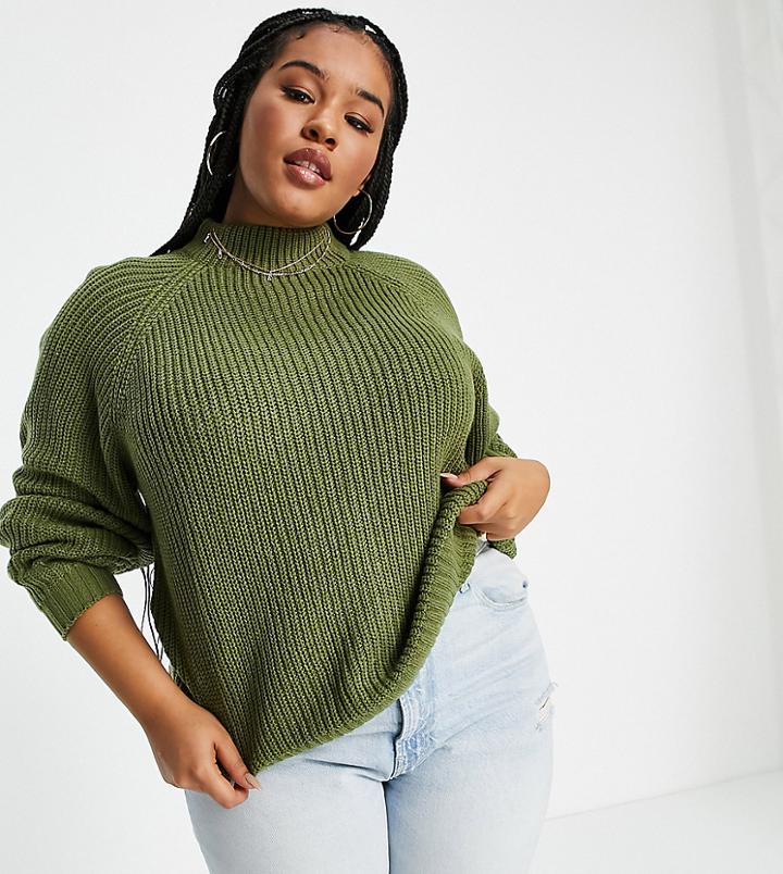 Threadbare Plus Chloe Turtle Neck Sweater In Olive-green