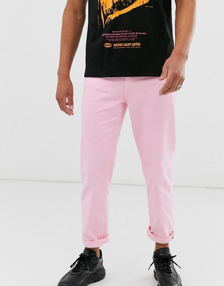 Asos Design High Waisted Jeans In Pink