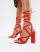 Public Desire Julia Red Block Heel Tie Up Sandals - Red