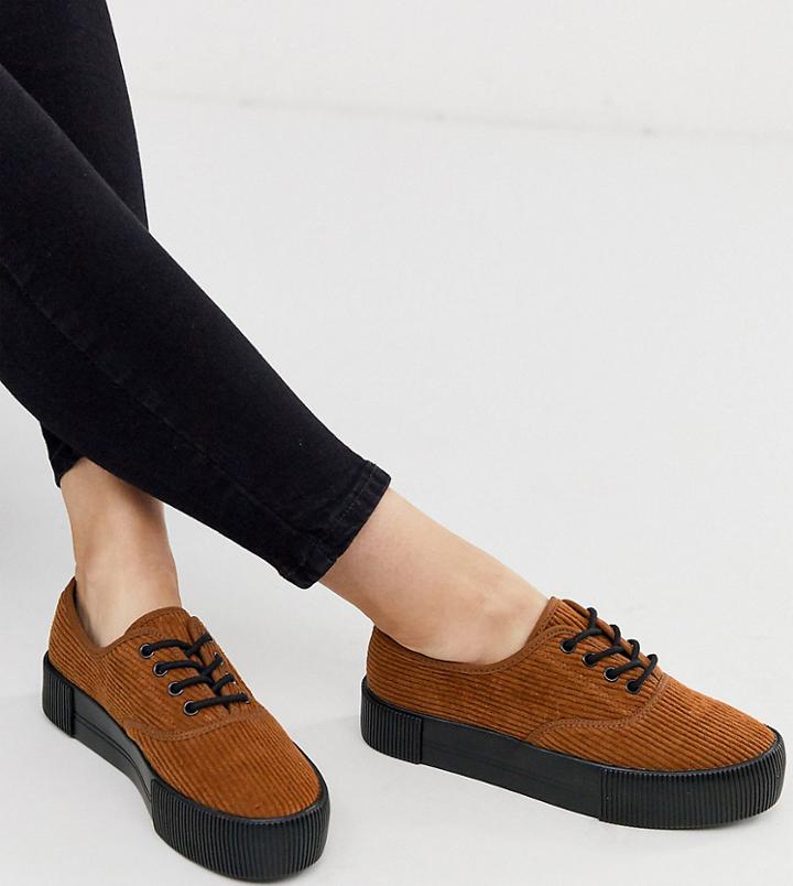 Monki Cord Platform Plimsolls In Brown