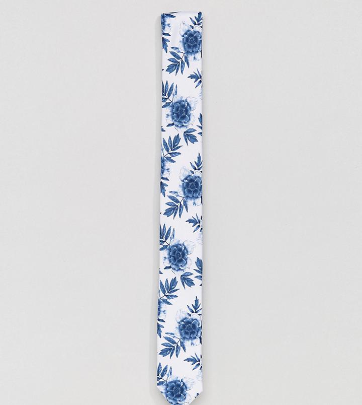 Asos Tall Slim Tie In Navy Floral - White