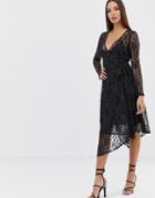 Asos Design Polka Dot Print Lace Midi Wrap Dress - Multi