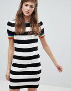 Asos Design Stripe Mini Dress With Rainbow Contrast Tipping - Multi
