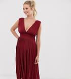 Asos Design Maternity Premium Lace Insert Pleated Midi Dress In Oxblood-red
