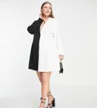 Saint Genies Plus Color Block Blazer Dress In Black And White-multi