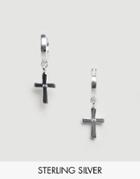Asos Design Sterling Silver Cross Hoop Earrings - Silver