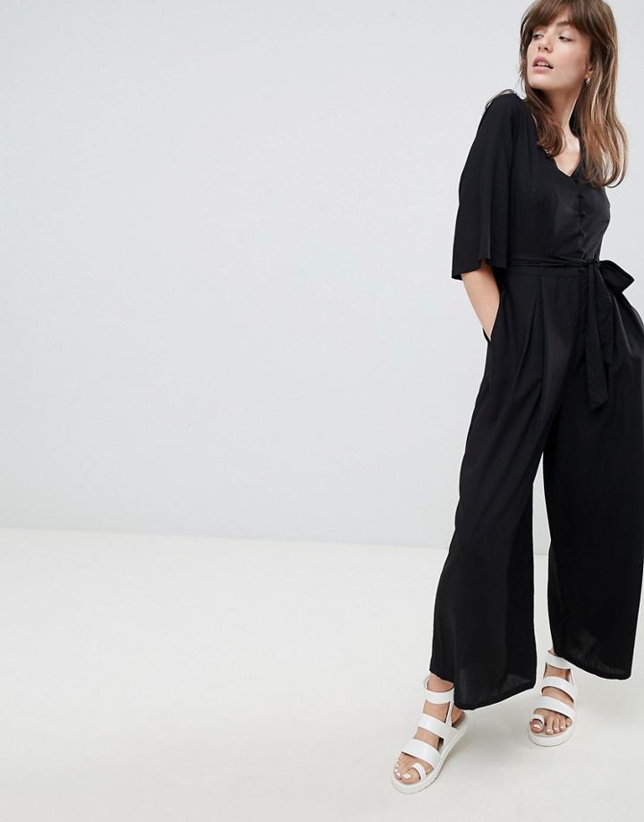 Monki Tie Front Croped Jumpsuit - Black