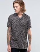 Asos Shirt In Khaki Leopard Print In Regular Fit With Revere Collar - Green