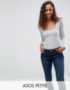 Asos Petite Top With Square Neck And Long Sleeve - Gray